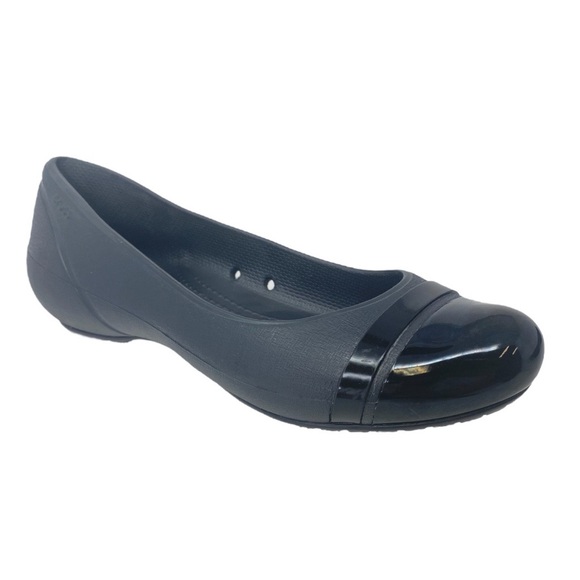 Crocs Black Ballet Flats, Glossy Finish Cap Toe, Comfort Shoes, Women’s Size 11 - Picture 9 of 9